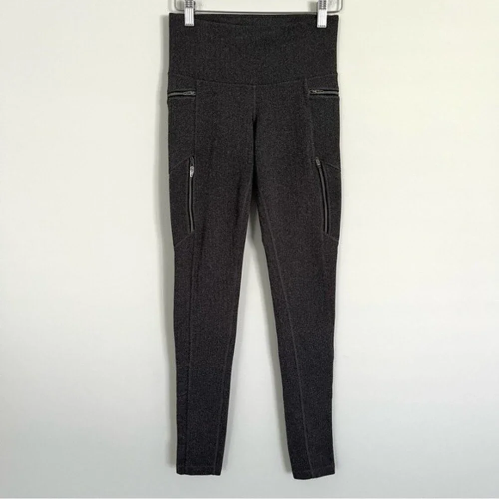 Athleta Herringbone Sly Drifter Tights w/ Zipper Pockets in Grey, Size XS NWOT